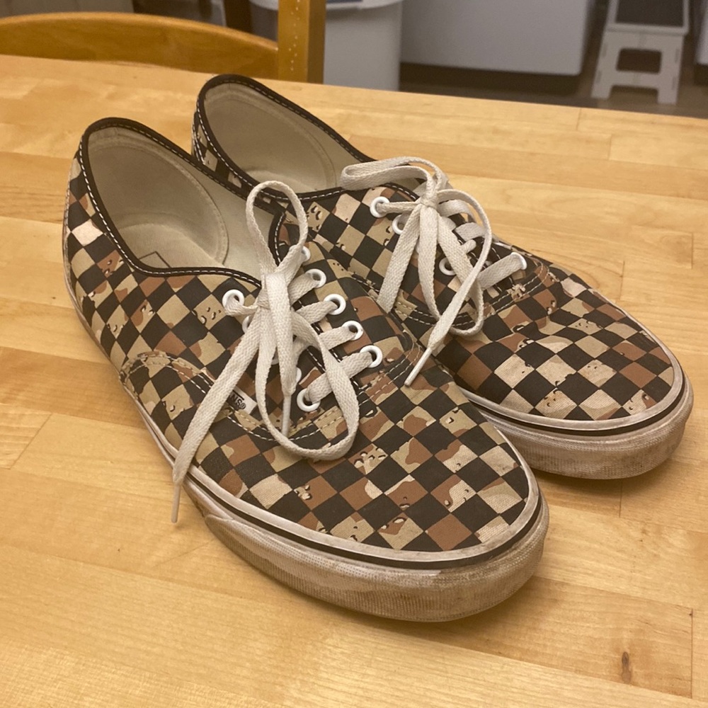 Camo checker vans shoes.